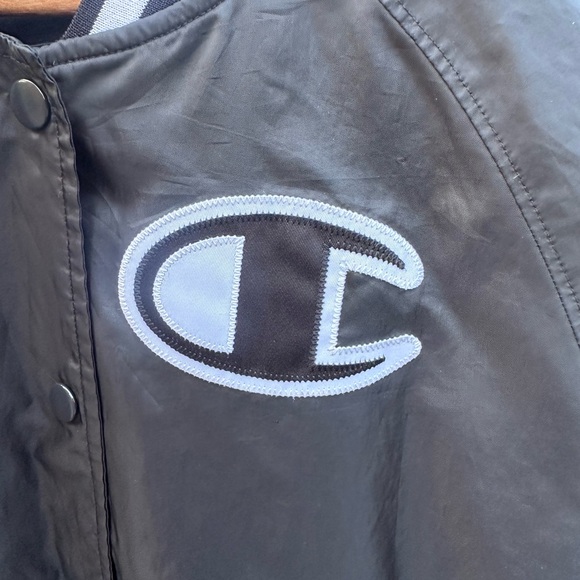 Champion Black Varsity Bomber Jacket Logo Snap Front Women’s M - Picture 3 of 7